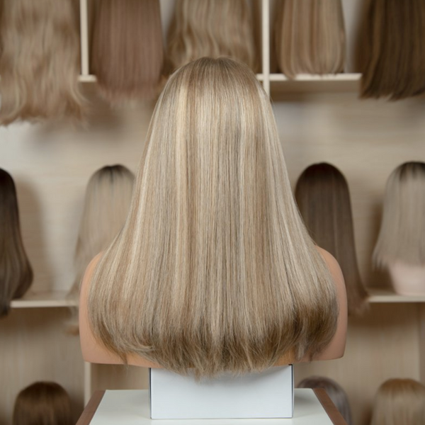 Blonde highlighted medium to long length HD Lace Top Wig Slavic Hair from Ouielle