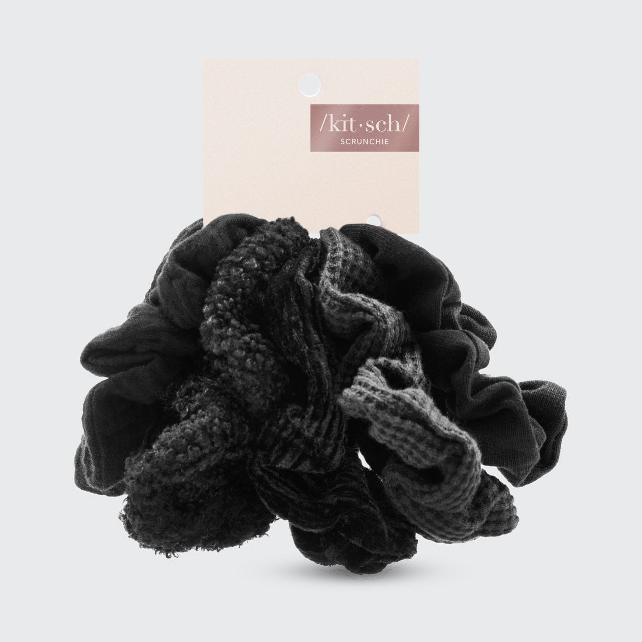Assorted Textured Scrunchies 5pc - Black by KITSCH