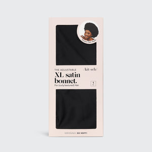 Satin Sleep XL Adjustable Bonnet - Black by KITSCH