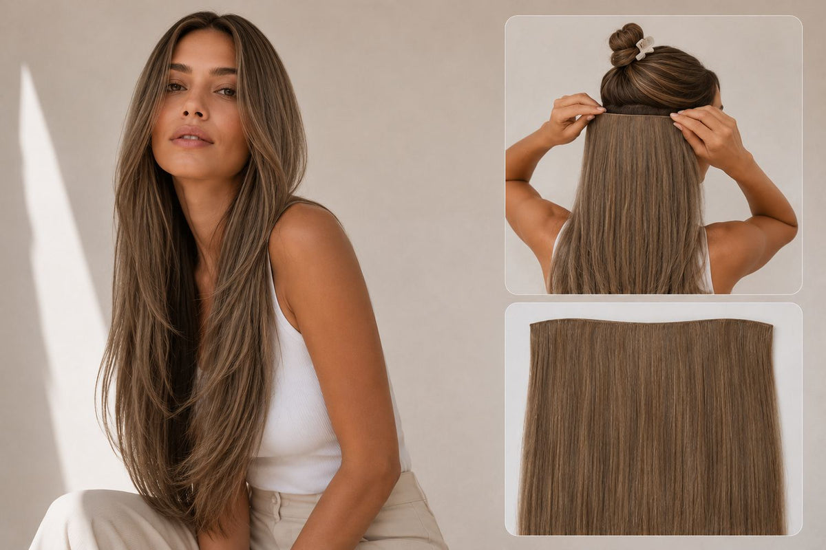 Before and after Ouielle hair extensions